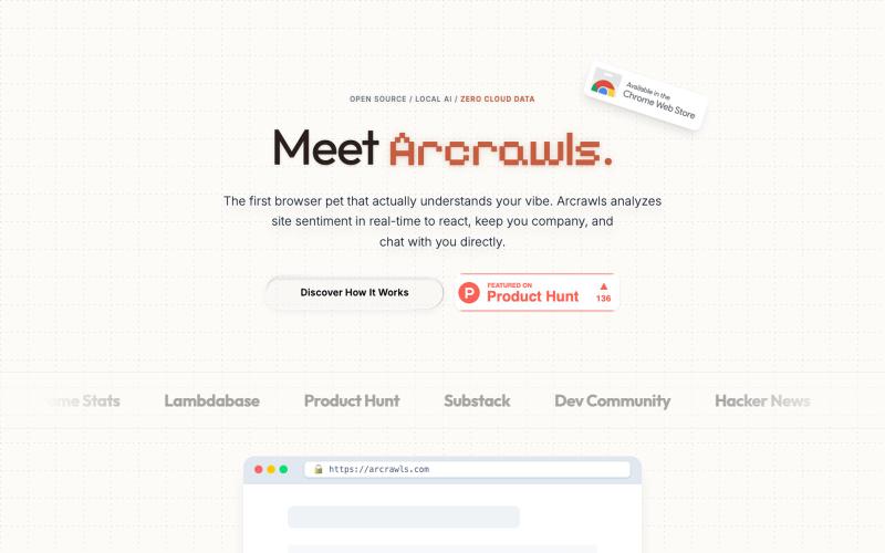 Arcrawls: The Context-Aware Browser Pet — screenshot