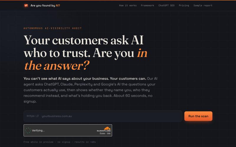 Are You Found By AI? Free AI Visibility Checker — see if ChatGPT recommends you — screenshot