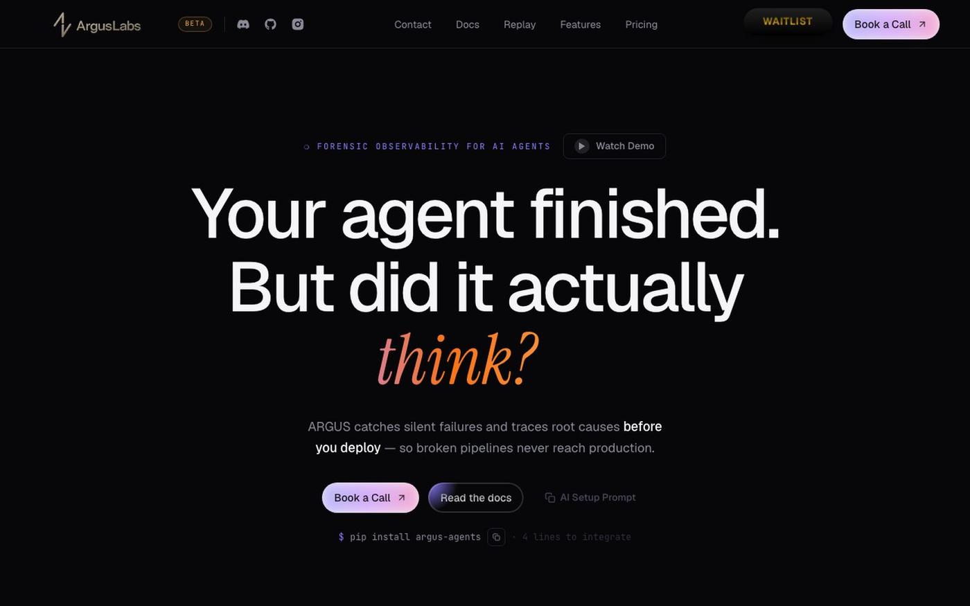 ARGUS — Forensic Observability for AI Agent Pipelines — screenshot