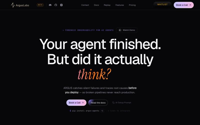 ARGUS — Forensic Observability for AI Agent Pipelines — screenshot