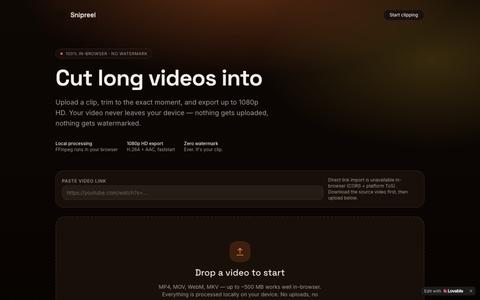 Snipreel — Cut long videos into 1080p HD shorts, in your browser — screenshot