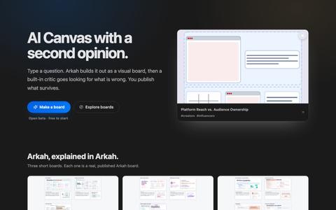 Arkah · AI Canvas with a second opinion — screenshot