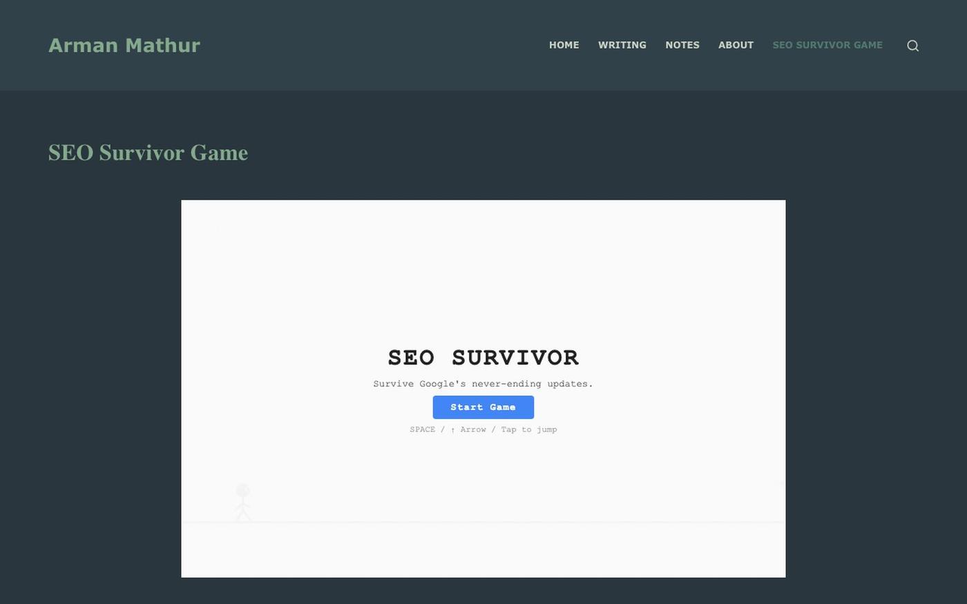 SEO Survivor: A Chrome Dino-Inspired Game for SEO People - Arman Mathur — screenshot