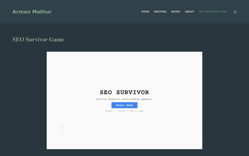 SEO Survivor: A Chrome Dino-Inspired Game for SEO People - Arman Mathur — screenshot