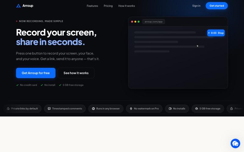 Arroup — Free Screen Recorder & Loom Alternative — screenshot