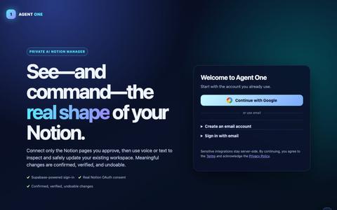 Agent One — private AI Notion manager — screenshot