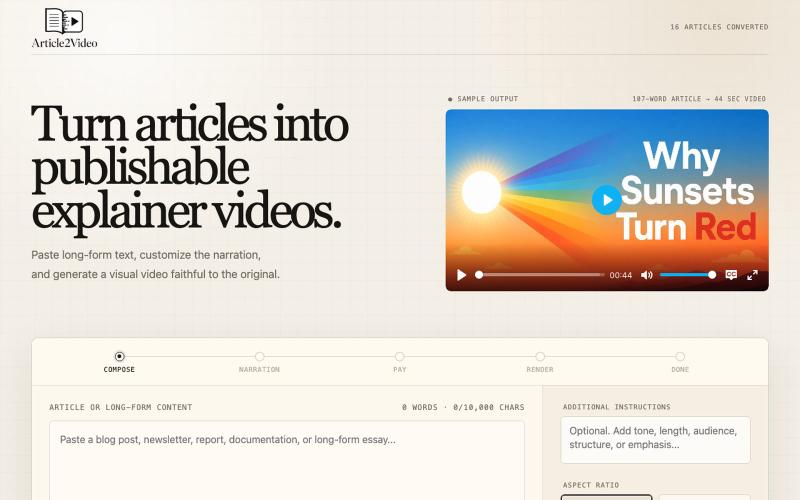 Article2Video - Turn Articles & Blogs into Explainer Videos — screenshot