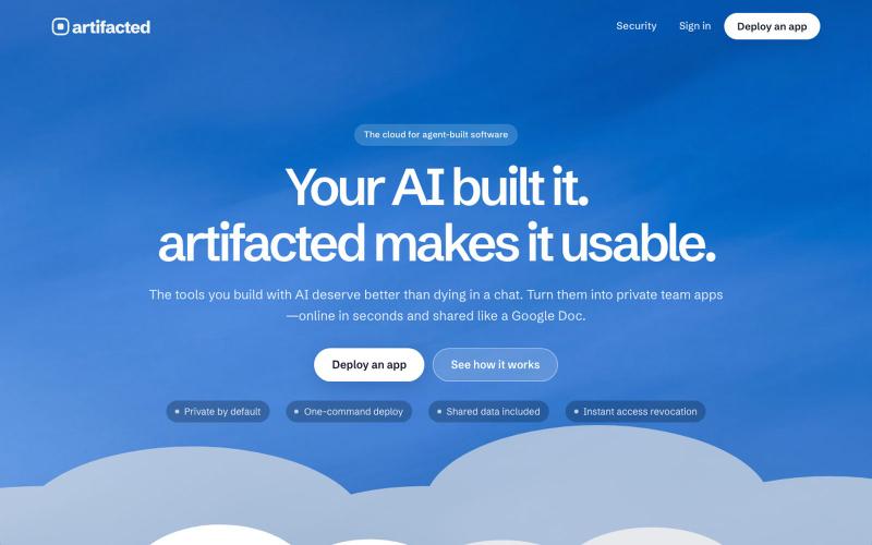 artifacted — The cloud for agent-built software — screenshot