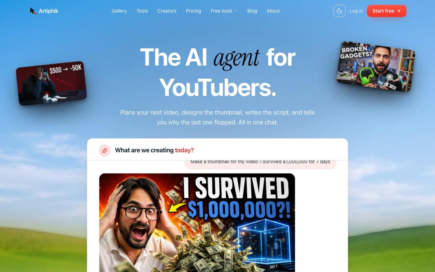Artiphik · The AI agent for YouTubers. — screenshot