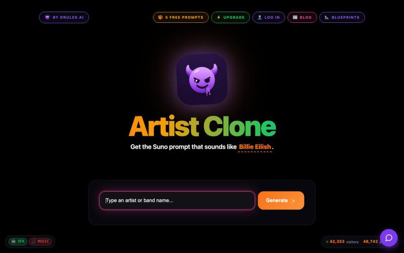 Artist Clone — Get the Suno Prompt That Sounds Like Any Artist — screenshot