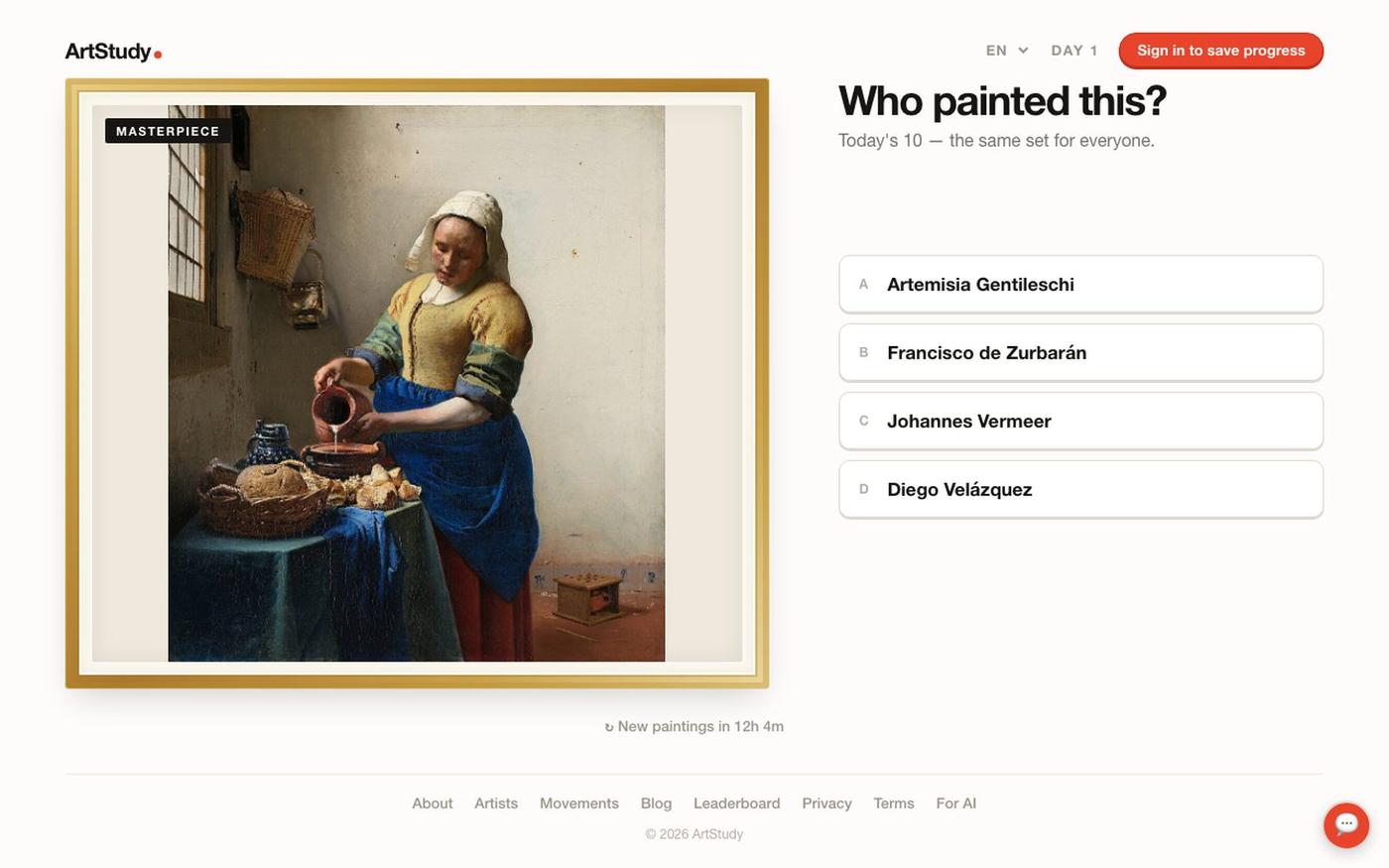 ArtStudy — Guess the Painter · Daily Art Quiz — screenshot