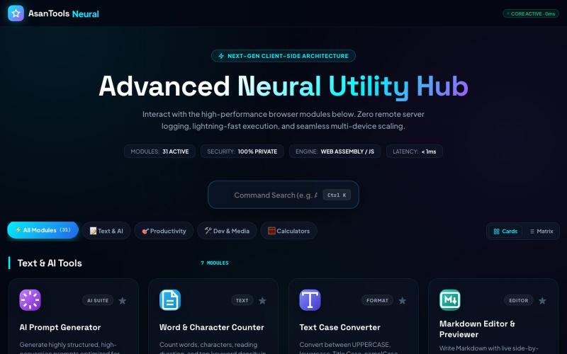 AsanTools — 31+ Next-Gen Web Utilities & Neural Hub — screenshot