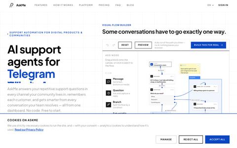 AskMe — AI Support Agent for Discord, Telegram, Slack, WhatsApp & Web Chat — screenshot