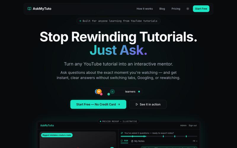 AskMyTuto — Stop Rewinding Tutorials. Just Ask. — screenshot