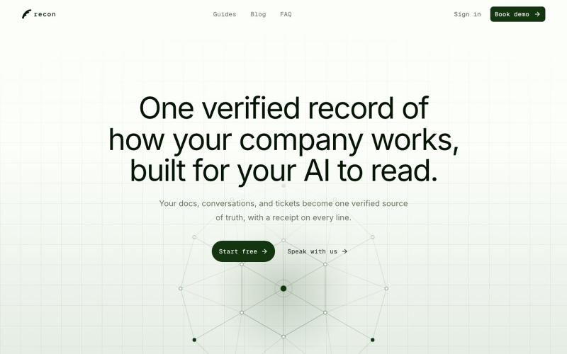 Recon — one verified record of what your company knows — screenshot