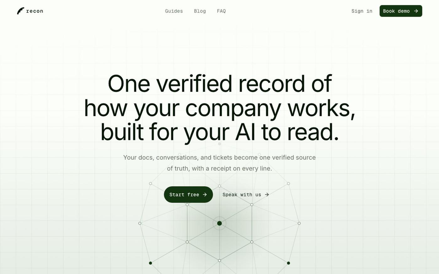 Recon — one verified record of what your company knows — screenshot