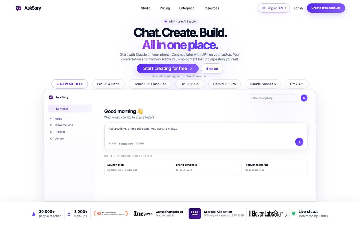 AskSary — Chat. Create. Build. — screenshot