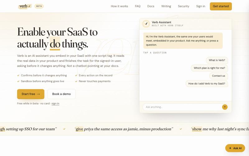 Verb: an AI assistant inside your SaaS that takes real actions — screenshot