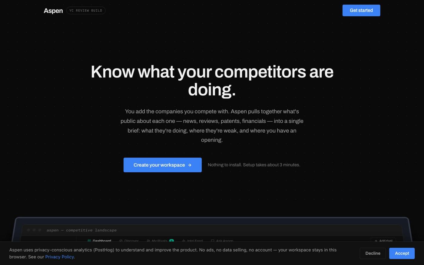 Aspen — Know what your competitors are doing — screenshot