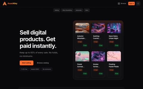 AssetAlley — Sell Digital Products, Keep Up to 93% — screenshot