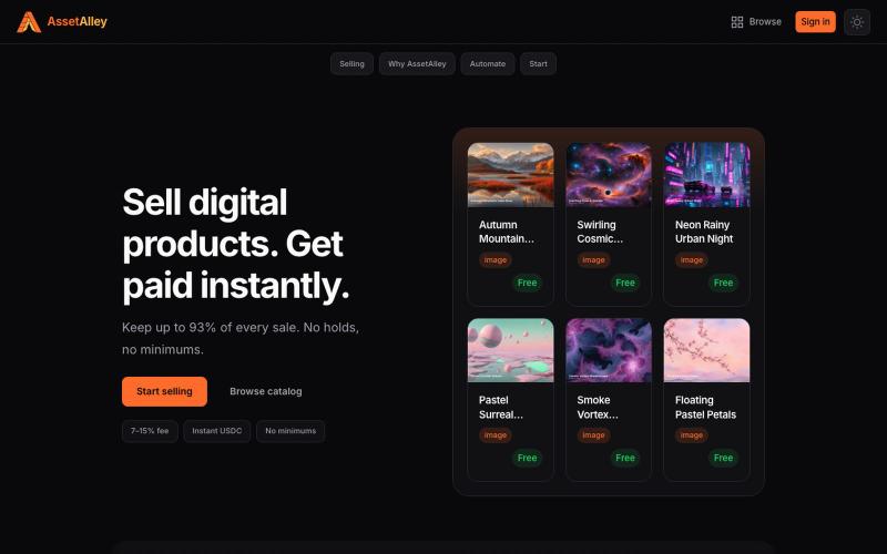 AssetAlley — Sell Digital Products, Keep Up to 93% — screenshot