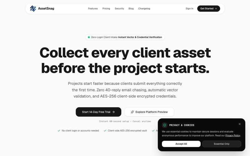 AssetSnag | Client File & Asset Collection Portal for Agencies — screenshot