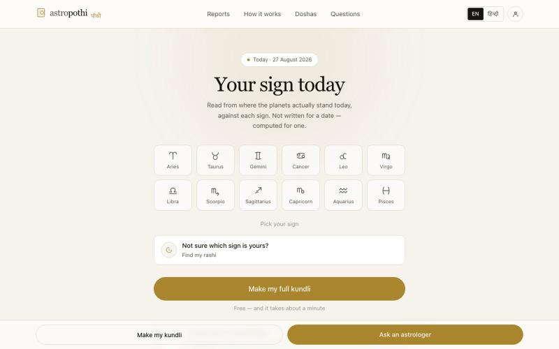 Vedic Astrology Reports from Your Birth Chart | astropothi — screenshot