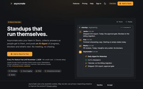 asyncmate · Async standups for Slack — screenshot