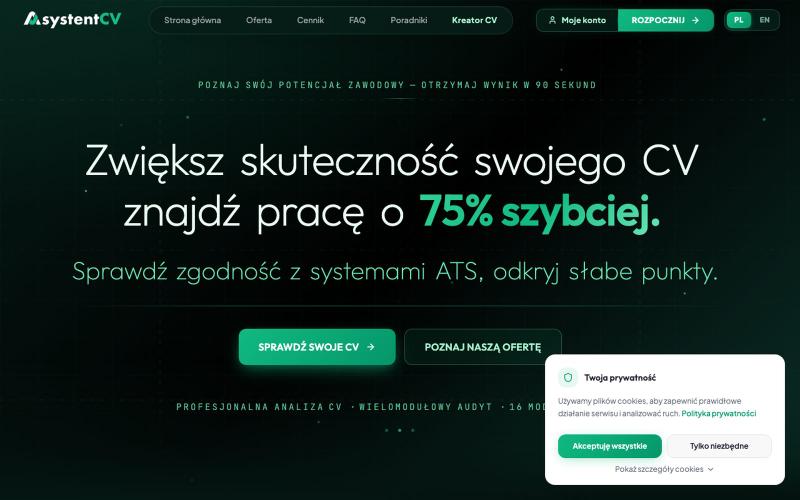 AsystentCV sprawdź swoje CV i zdobądź wymarzoną pracę — screenshot