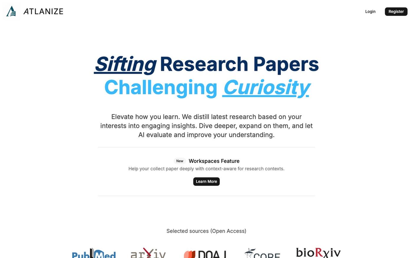 ATLANIZE - Sifting Research Papers Challenging Curiosity — screenshot