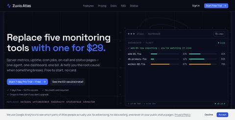 Zuvio Atlas — AI-Powered Server Monitoring & On-Call | Free Trial — screenshot