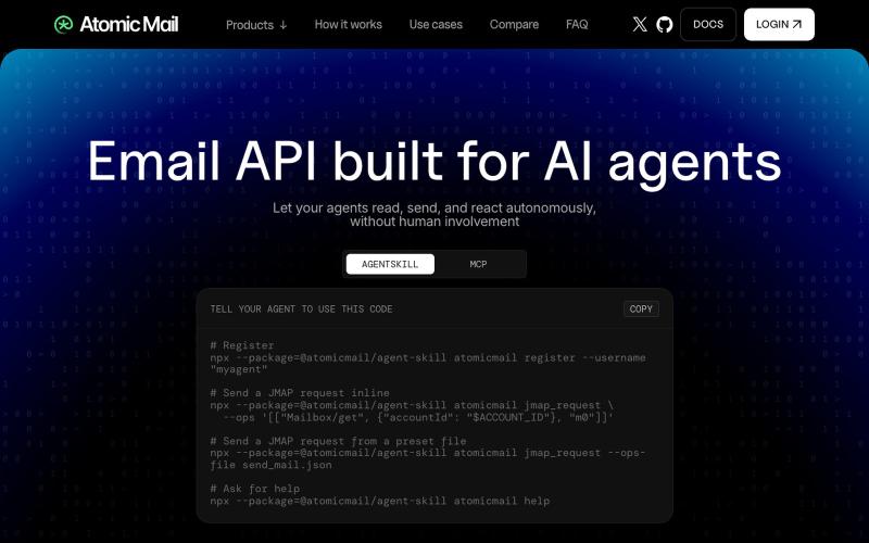 Email API for AI Agents | Atomic Mail — screenshot