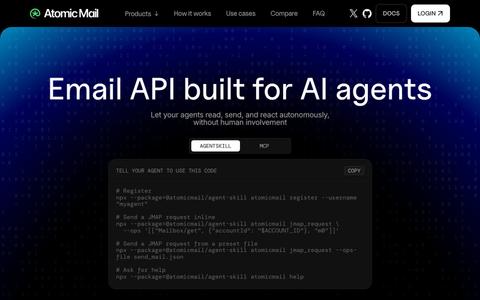 Email API for AI Agents | Atomic Mail — screenshot
