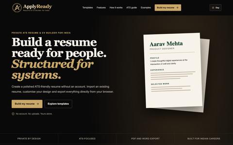 Free ATS Resume Builder for India | ApplyReady — screenshot