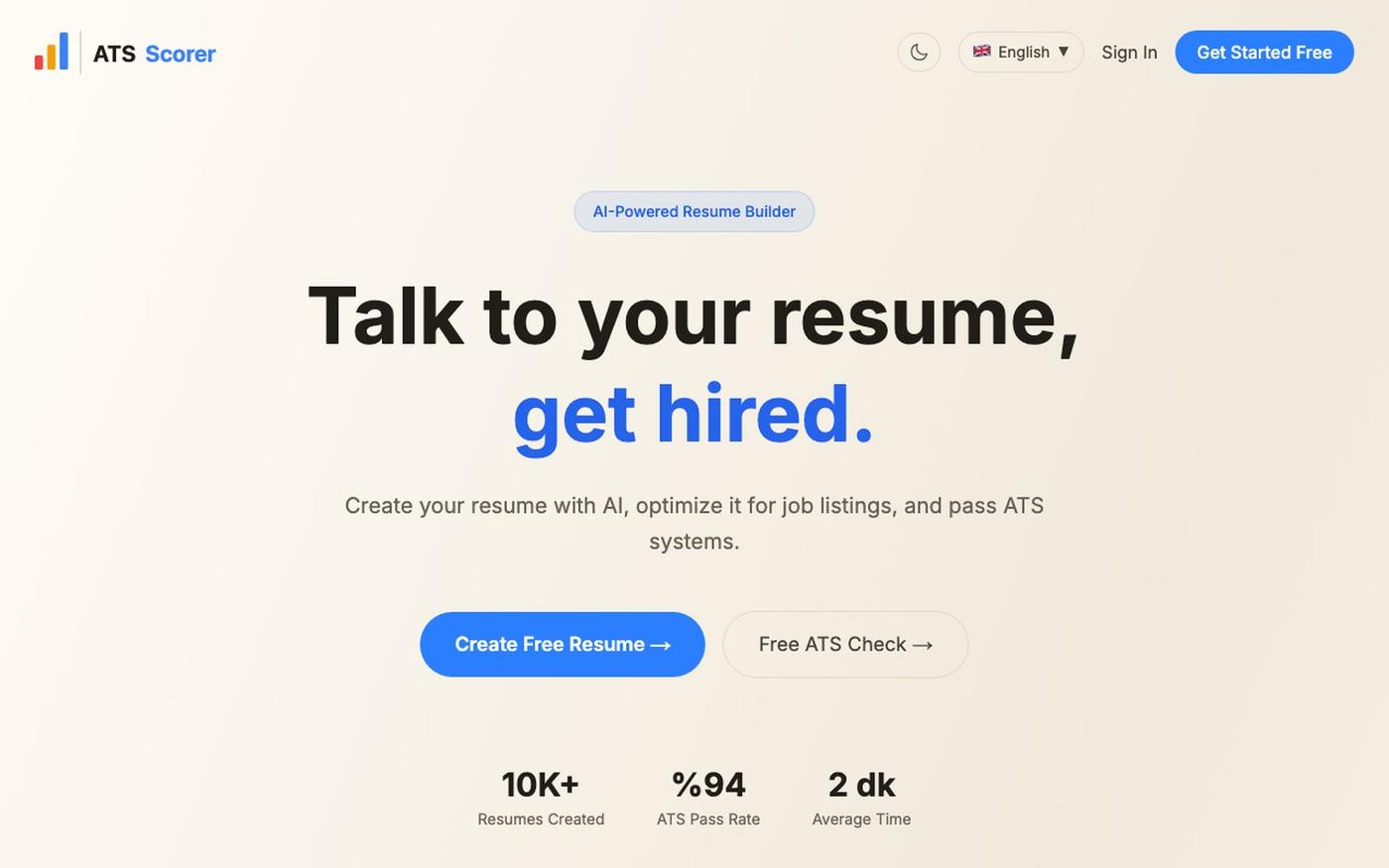 ATS Scorer | AI CV Builder & Free ATS Score Checker — screenshot