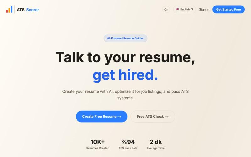 ATS Scorer | AI CV Builder & Free ATS Score Checker — screenshot