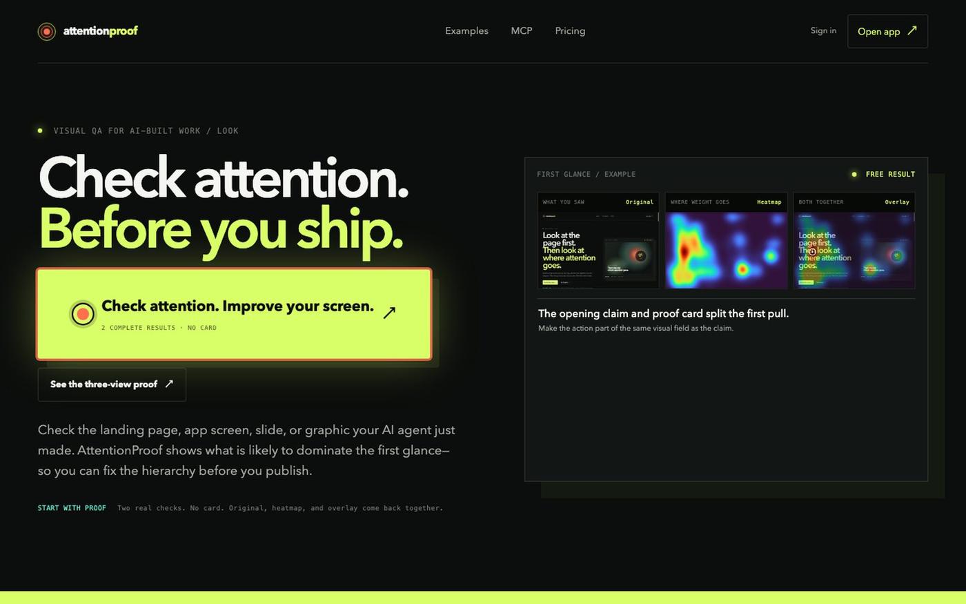 AttentionProof — Check attention before you ship — screenshot