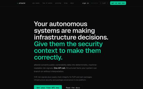 attestd | CVE API for Machine-Readable Vulnerability Risk Signals — screenshot