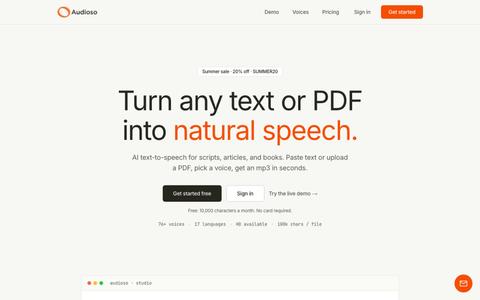 AI Text-to-Speech — Convert Text & PDF to MP3 | audioso — screenshot