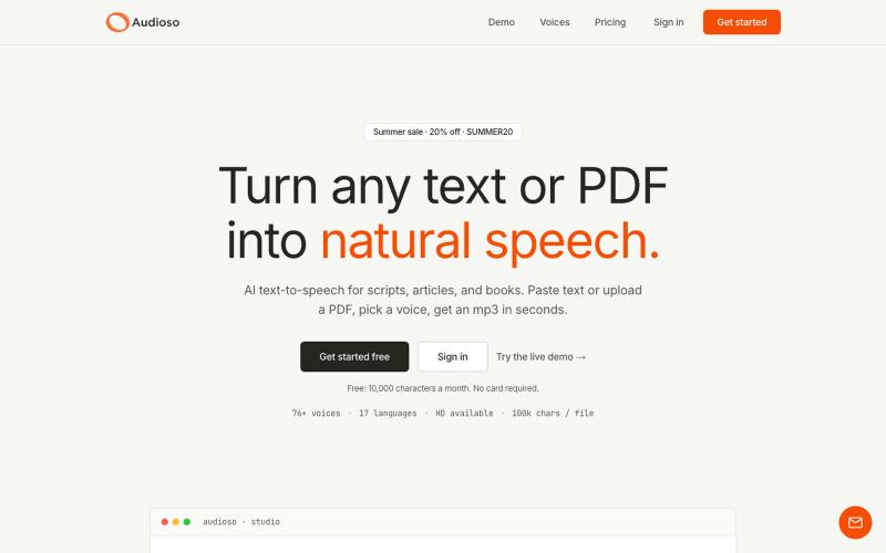 AI Text-to-Speech — Convert Text & PDF to MP3 | audioso — screenshot