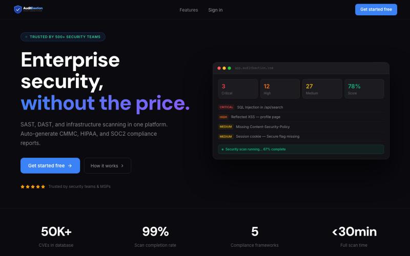 AuditBastion — Free Security Scanning & Compliance Platform — screenshot