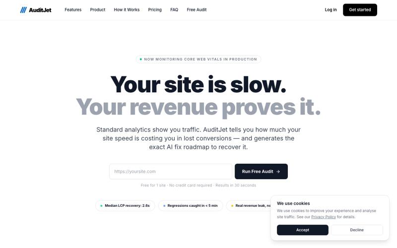 AuditJet — Core Web Vitals Monitoring & Revenue Impact | AuditJet — screenshot