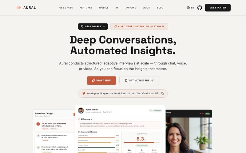 Aural - AI Interview Platform for Voice, Chat & Video — screenshot