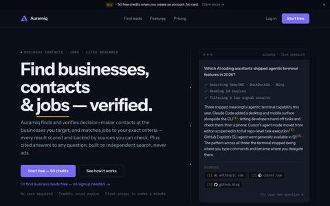 Auramiq — AI research with sources you can check — screenshot