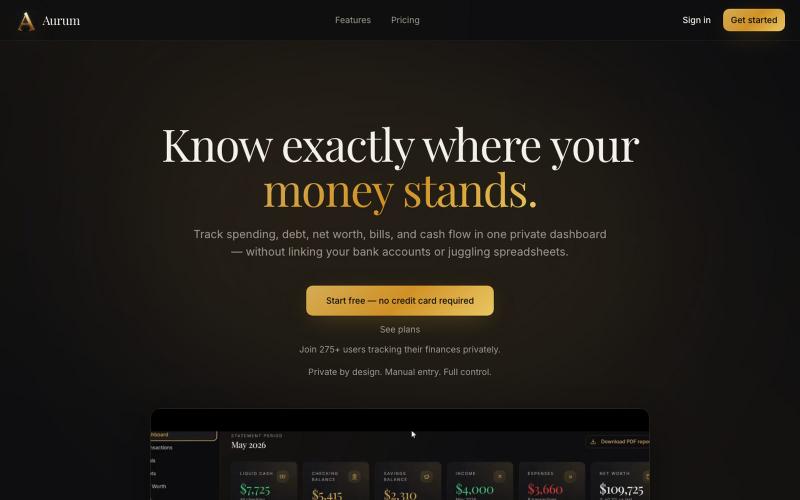 Aurum — Personal Finance, Crafted with Intention — screenshot