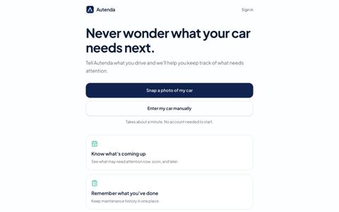 Autenda — never wonder what your car needs next — screenshot
