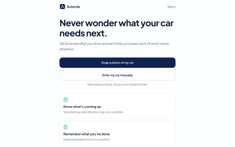 Autenda — never wonder what your car needs next — screenshot