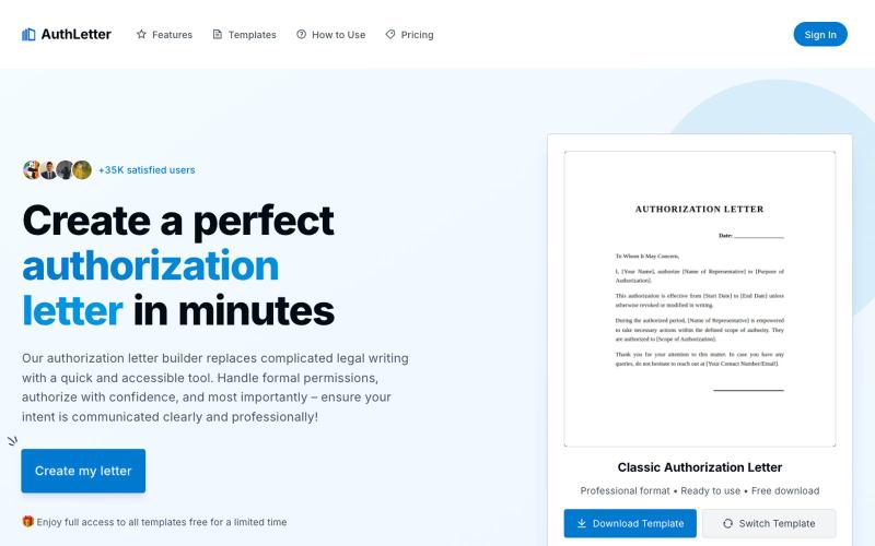 Authorization Letter | Edit & Download Templates — screenshot