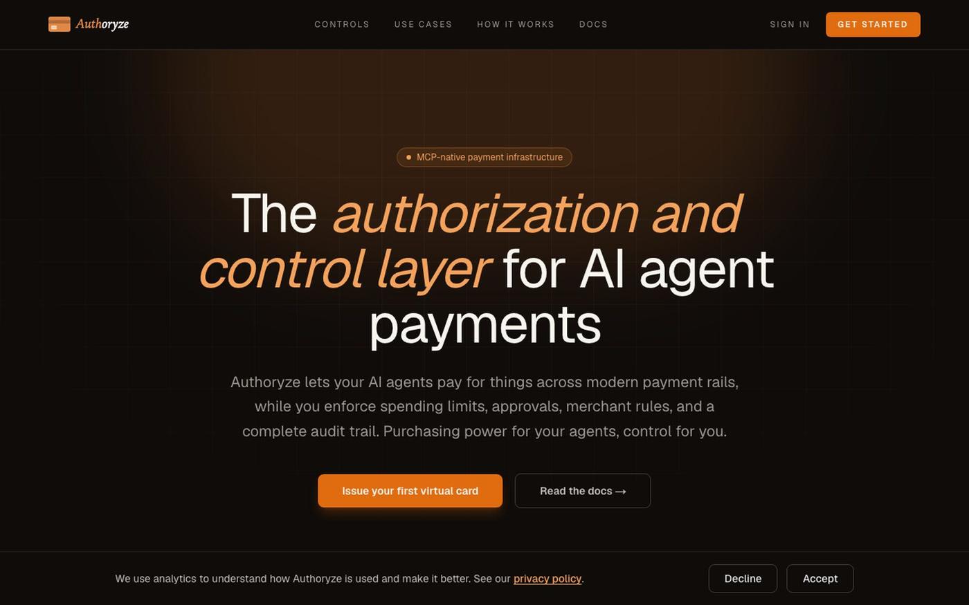 Authoryze: Your agent never sees your real card — screenshot