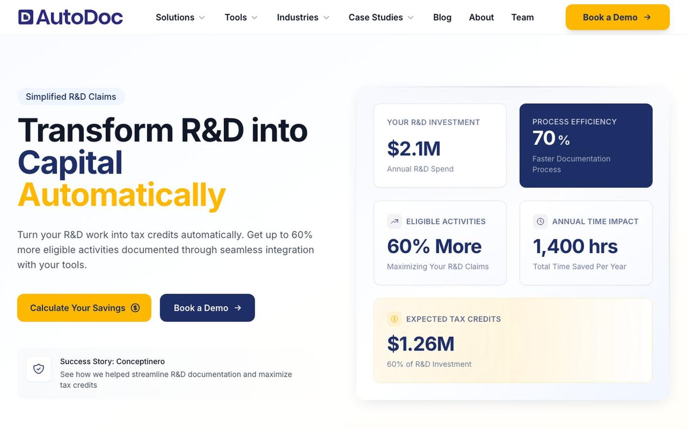 R&D Tax Credits — US, Canada, UAE, UK & Australia | AutoDoc — screenshot